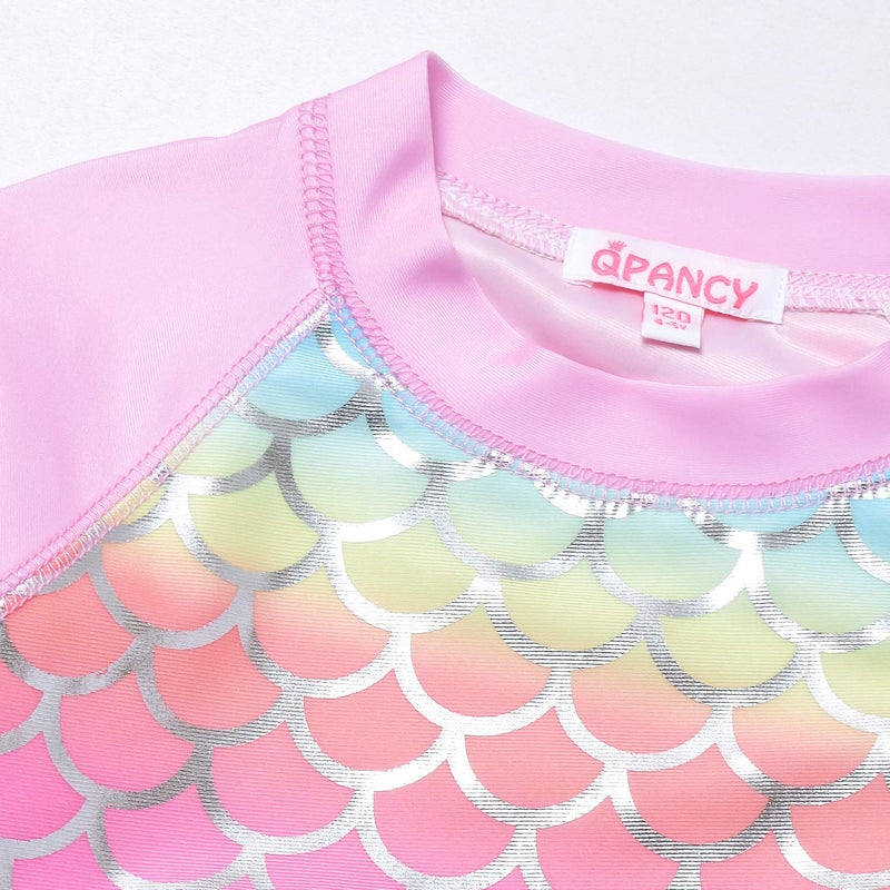 QPANCY Pink Mermaid Rash Guard for Girls Size 8 9 2-Piece Ruffle Swimwear Swimsuits - Image 3